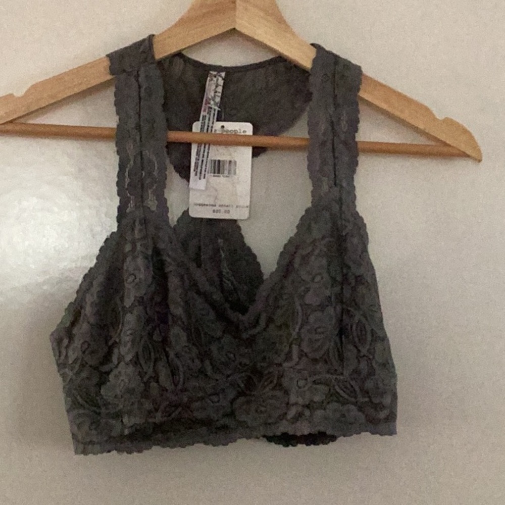 Free People Gray Lace Bralette with Wide Straps